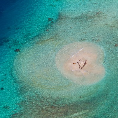 aerial view of vairao lagoon and its sand bar