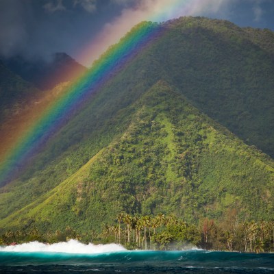 Rainbow over Teahupoo mountains