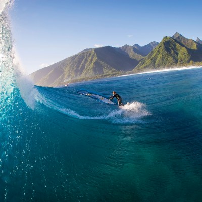 Baptiste Gossein dropping in at Teahupoo