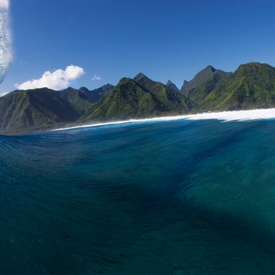 view from the inside of Teahupoo barrel